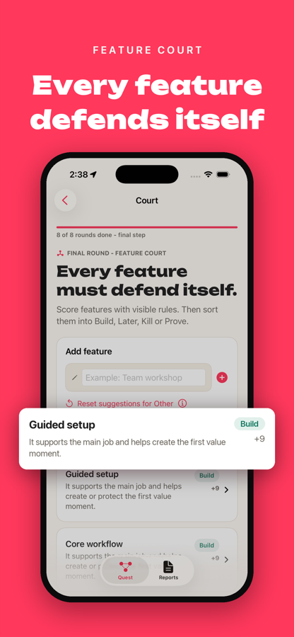 Feature Court screen where each feature is judged